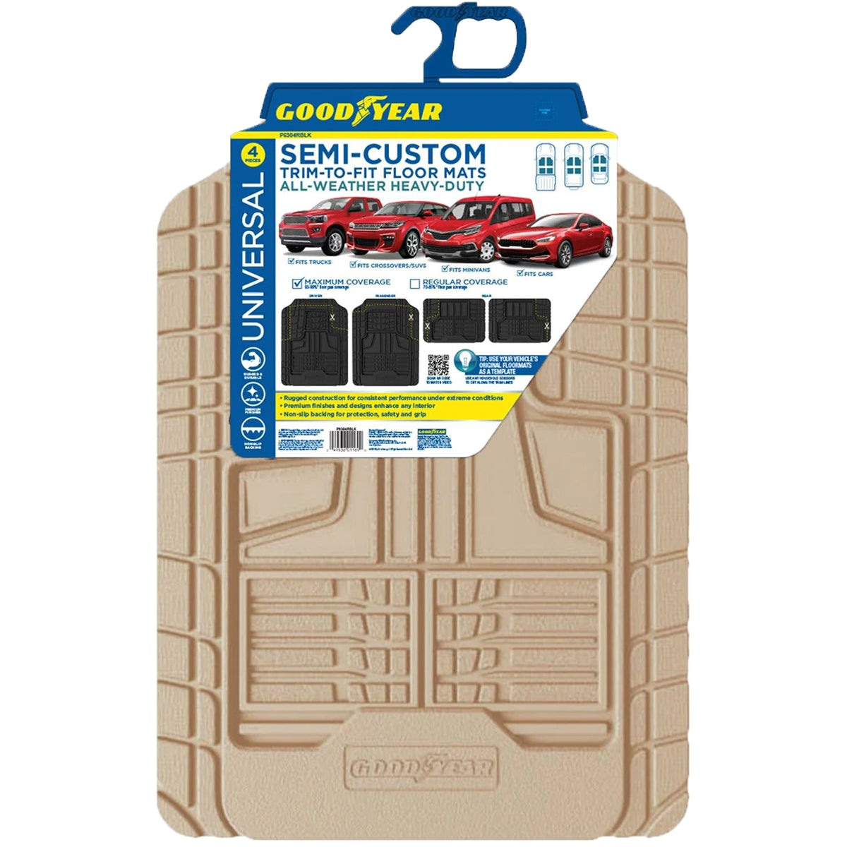 4pc Goodyear All-Weather Heavy-Duty Car Floor Mats – Trim To Fit