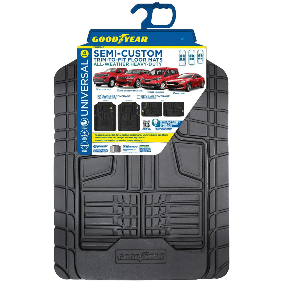 4pc Goodyear All-Weather Heavy-Duty Car Floor Mats – Trim To Fit