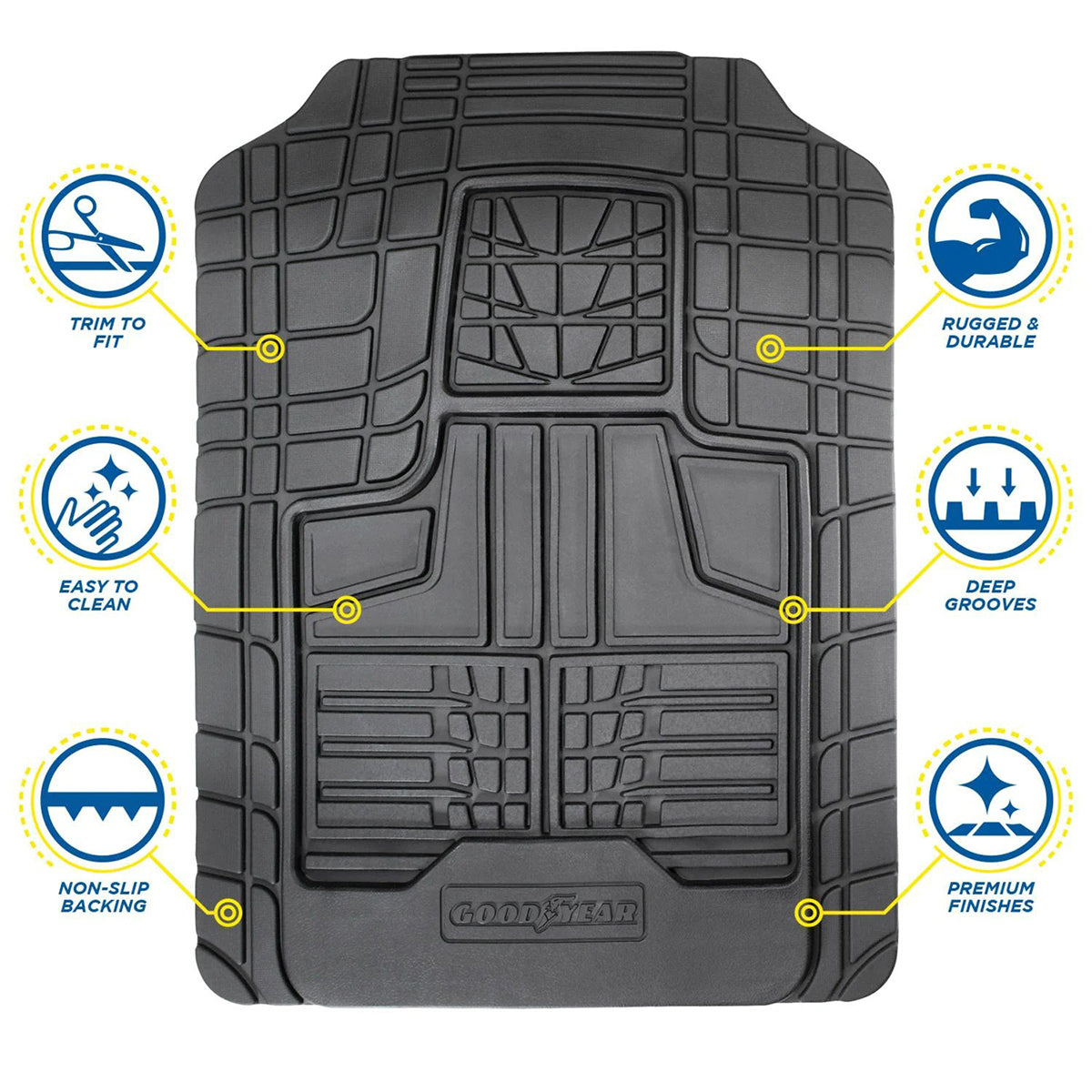 4pc Goodyear All-Weather Heavy-Duty Car Floor Mats – Trim To Fit