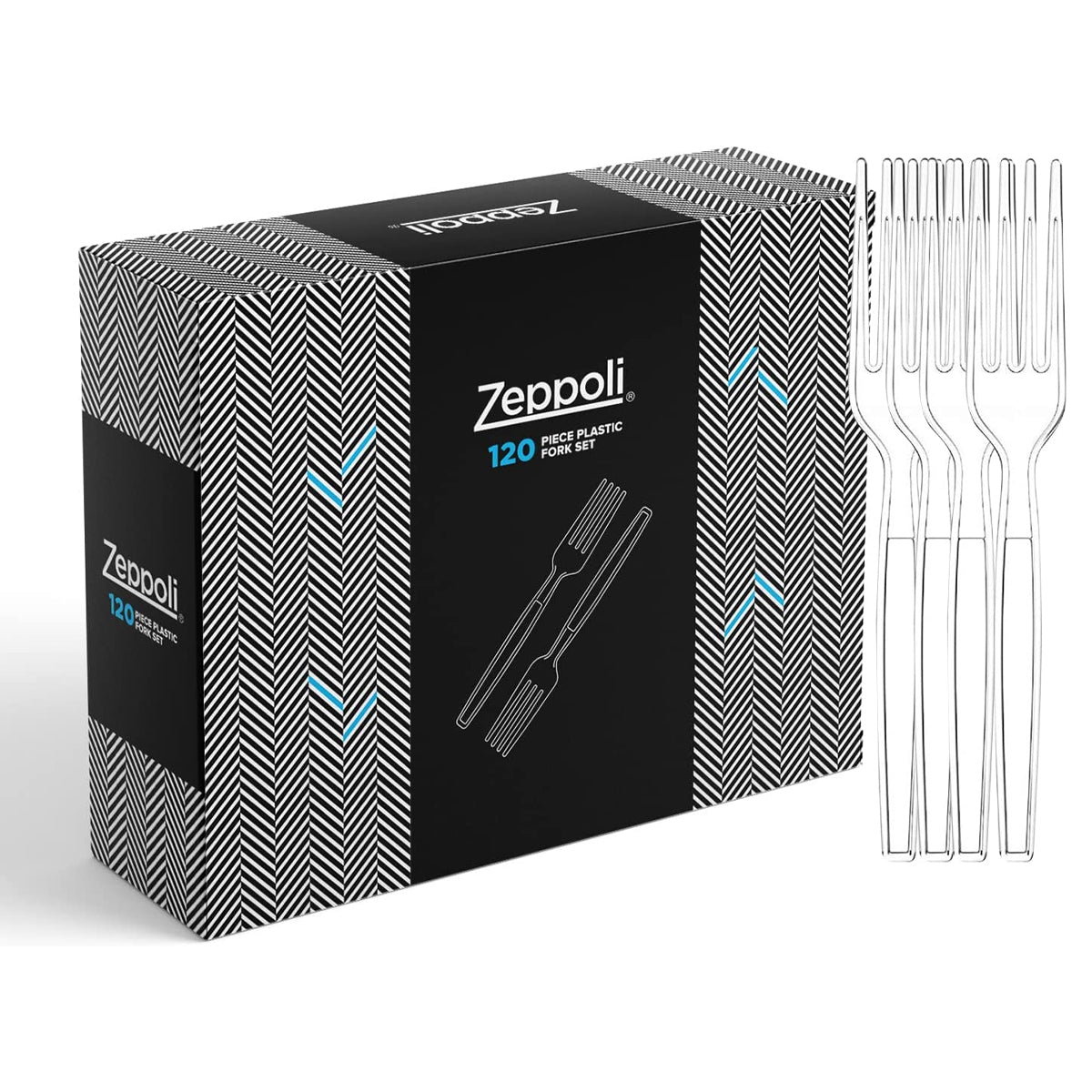 120pk Zeppoli 8” Plastic Fork Set – Clear, Sturdy, Recycle, Reuse
