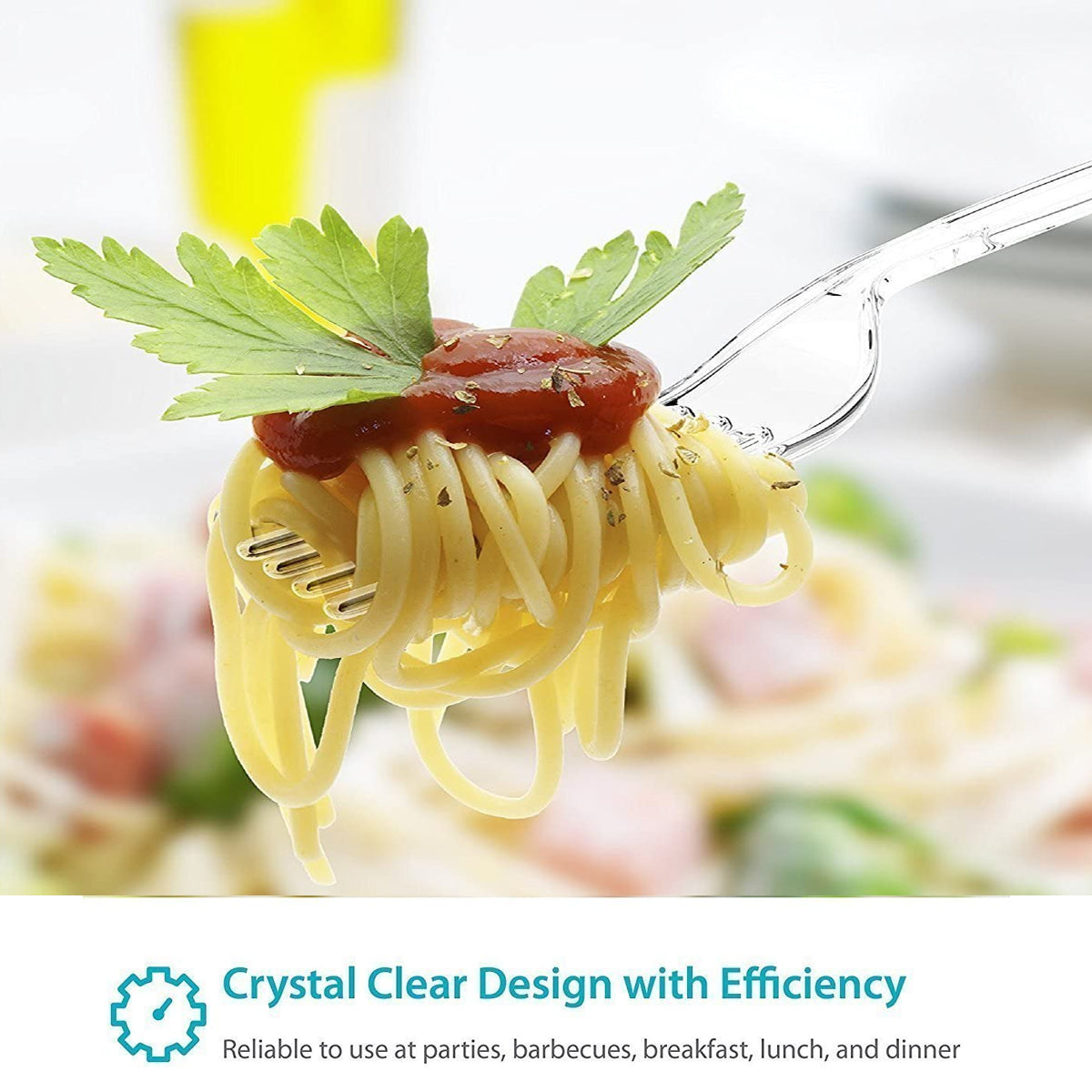 120pk Zeppoli 8” Plastic Fork Set – Clear, Sturdy, Recycle, Reuse