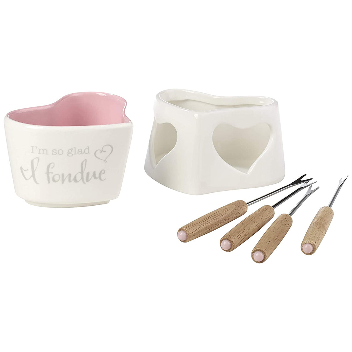 Precious Moments Heart-Shaped Mini Ceramic 5pc Fondue Set With Forks