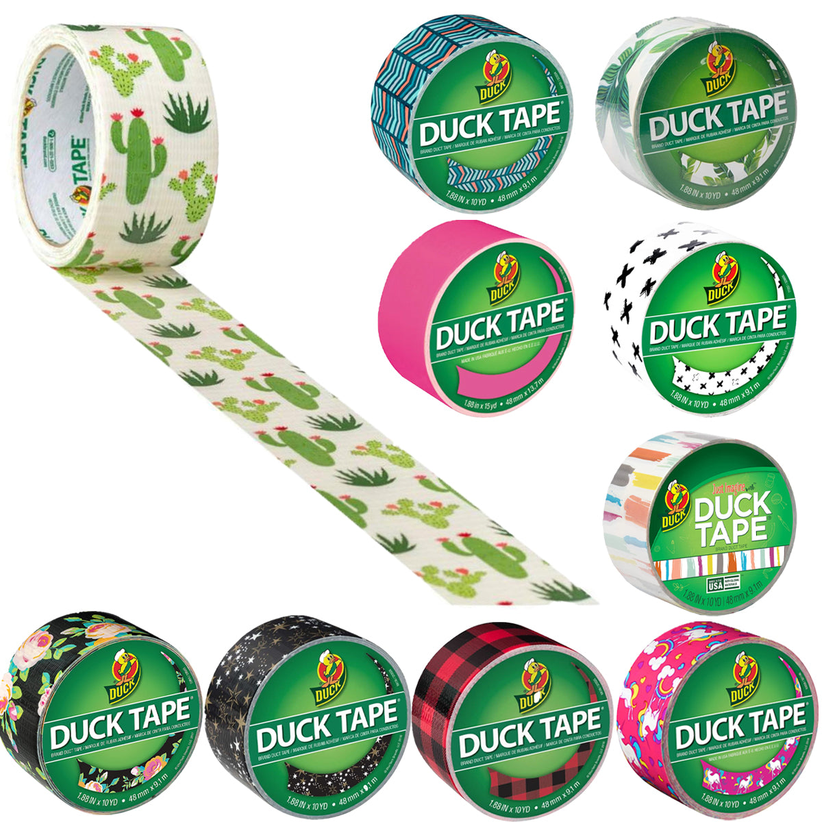 10pk Duck Brand Assorted Pattern Duct Tape Rolls 10 Yards Each
