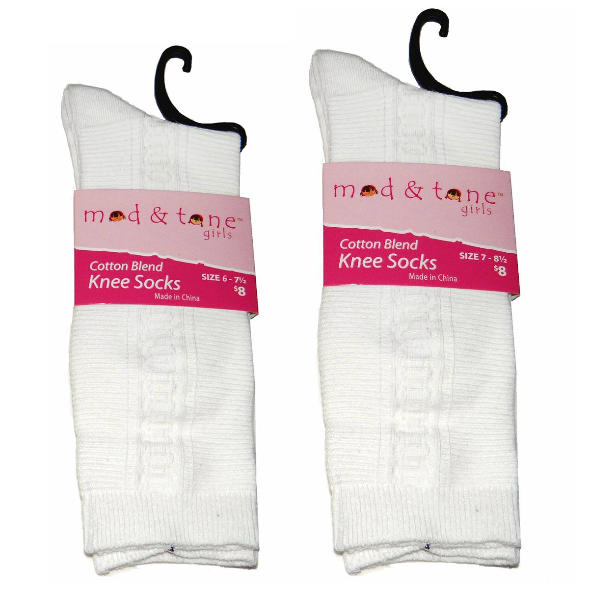 Mod & Tone Children's White Cotton Knit Pattern Knee Socks