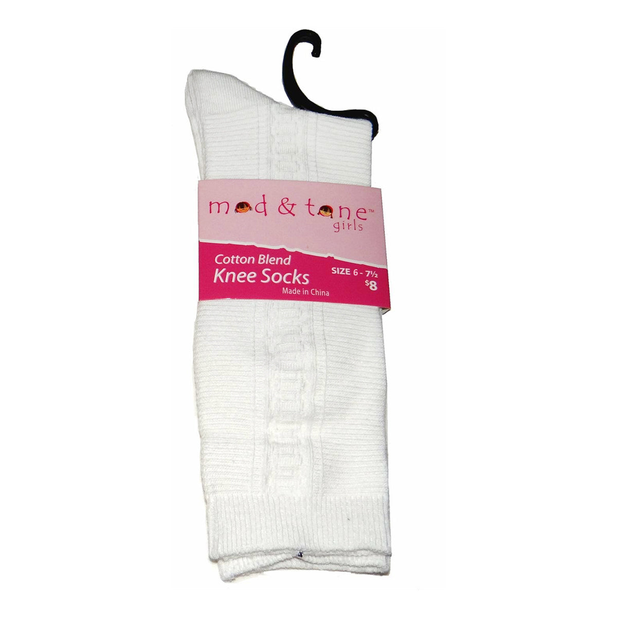 Mod & Tone Children's White Cotton Knit Pattern Knee Socks