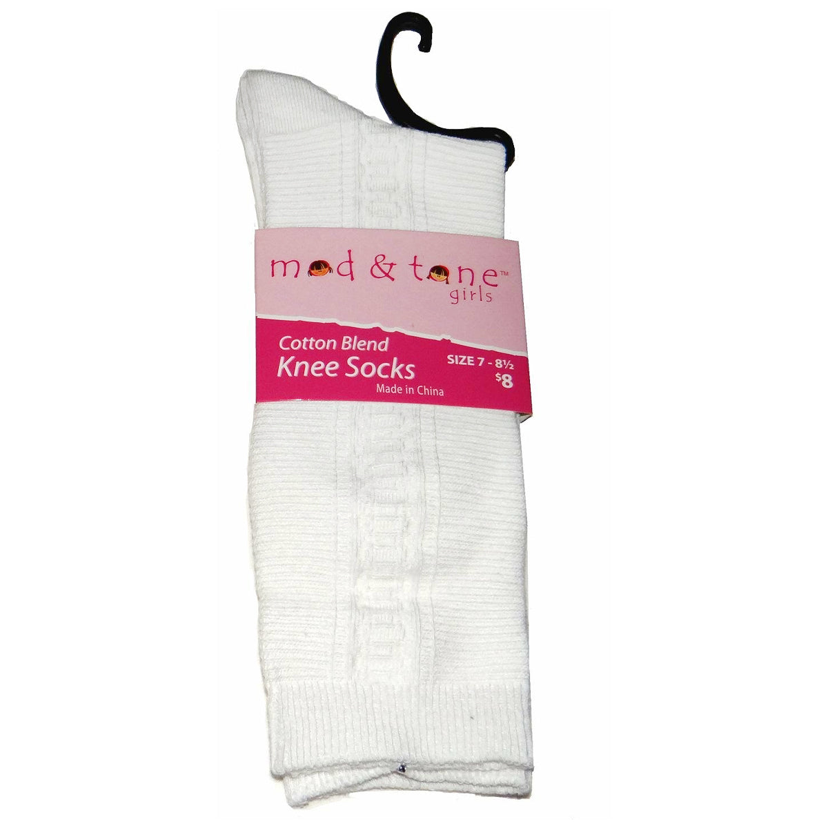 Mod & Tone Children's White Cotton Knit Pattern Knee Socks