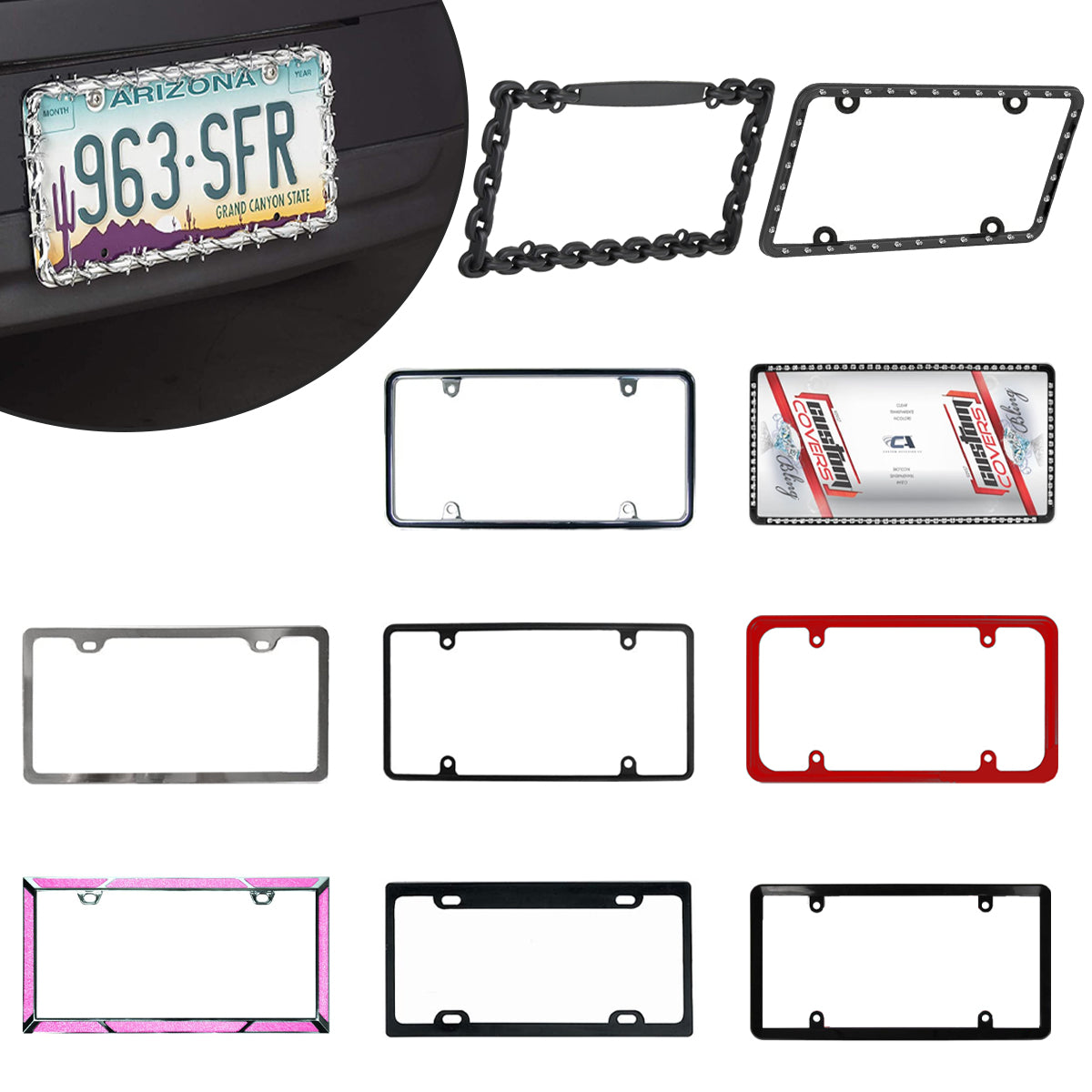 Custom Accessories License Plate Frame – Metal, For All Vehicles