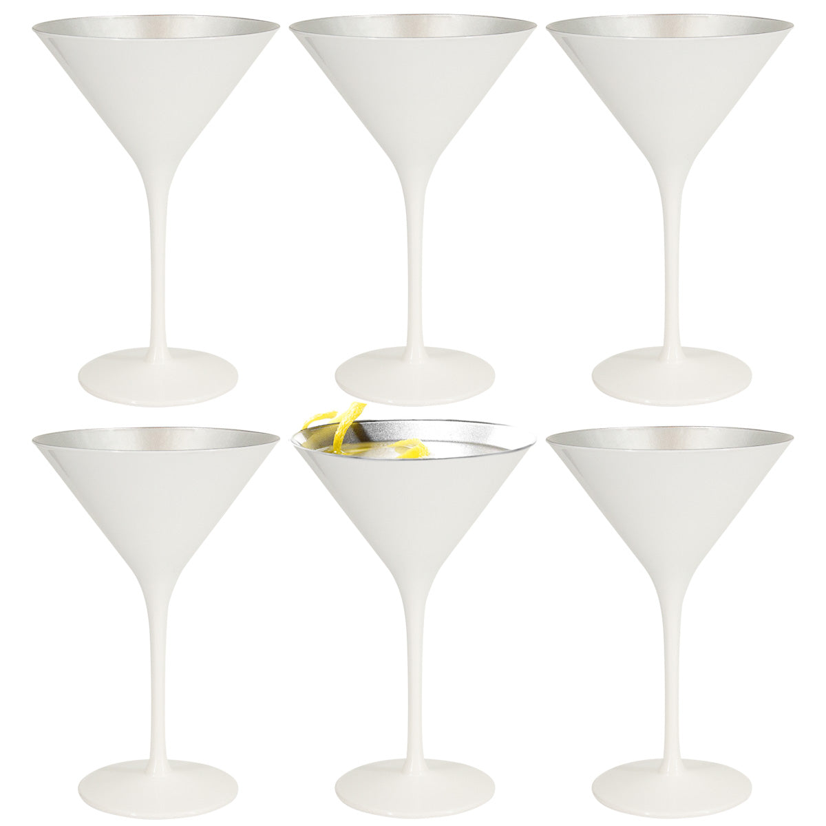 6pk Stolzle Glisten 8.5oz Martini Glasses Glossy White Crystal w/ Metallic Coat