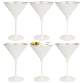 6pk Stolzle Glisten 8.5oz Martini Glasses Glossy White Crystal w/ Metallic Coat