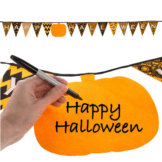 10ft Happy Halloween Banner Party Decoration with Felt Pennants and Pumpkin
