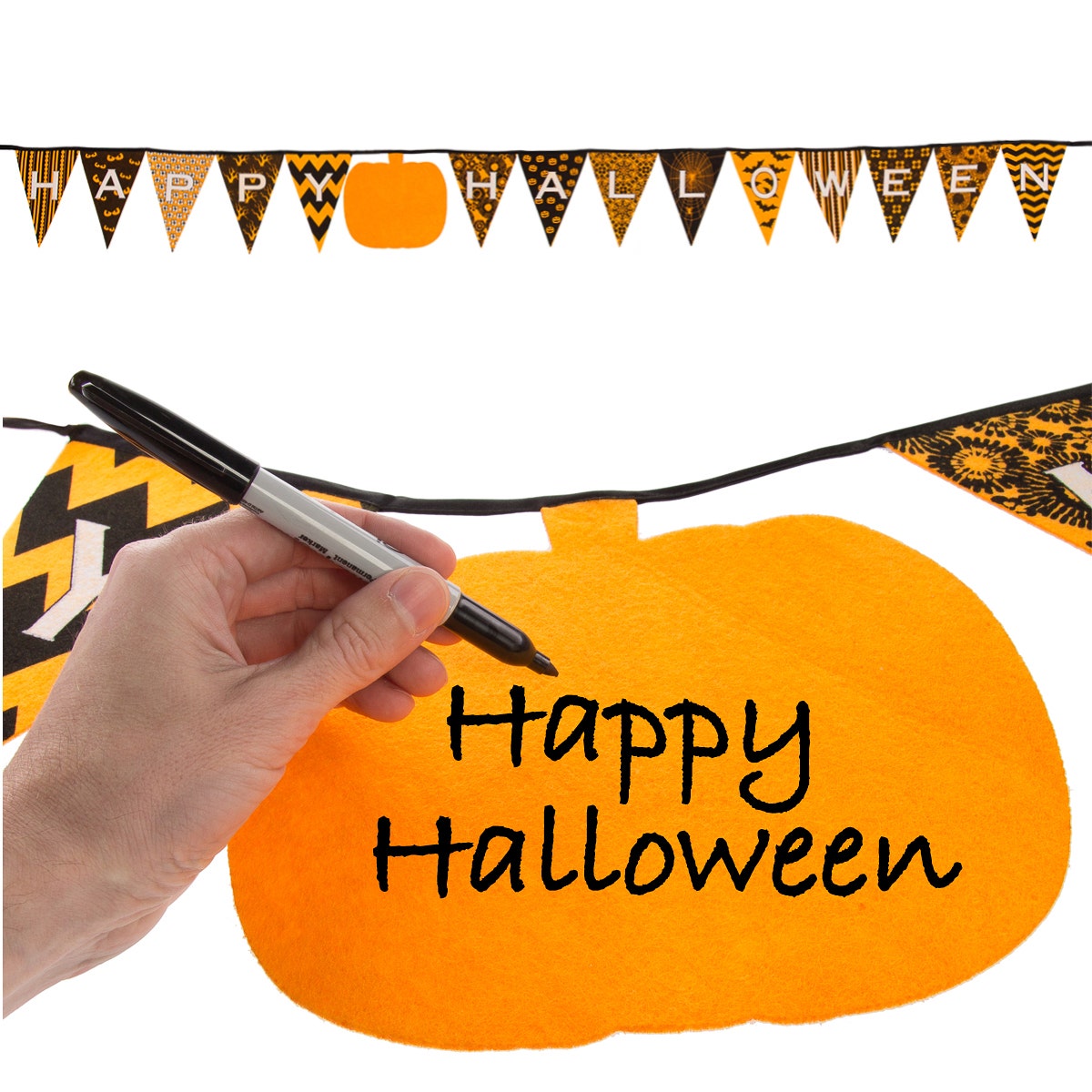 10ft Happy Halloween Banner Party Decoration with Felt Pennants and Pumpkin