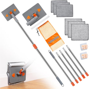 Baseboard Cleaner Tool with Long Handle & 6 Reusable Microfiber Mop Pads