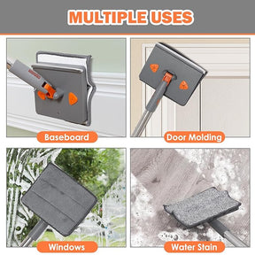 Baseboard Cleaner Tool with Long Handle & 6 Reusable Microfiber Mop Pads