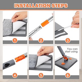 Baseboard Cleaner Tool with Long Handle & 6 Reusable Microfiber Mop Pads