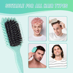 Boar Bristle Curly Hair Styling Brush – Detangling, Shaping & Defining Curls for Women & Men (Green)