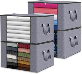 4-Pack Foldable Organizer Bins with Handles & Clear Window - 24 Gallon (90L) Under Bed & Closet Storage Box