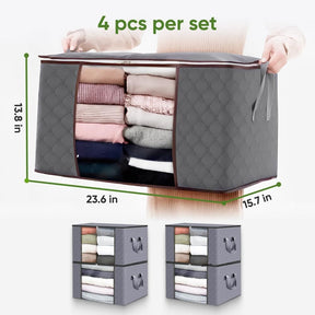 4-Pack Foldable Organizer Bins with Handles & Clear Window - 24 Gallon (90L) Under Bed & Closet Storage Box