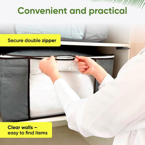 4-Pack Foldable Organizer Bins with Handles & Clear Window - 24 Gallon (90L) Under Bed & Closet Storage Box