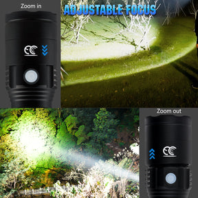 Long Throw Rechargeable Flashlight – 1200 Lumens, USB-C, Zoomable Beam