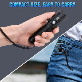 Long Throw Rechargeable Flashlight – 1200 Lumens, USB-C, Zoomable Beam