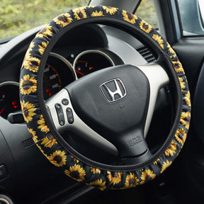 Sunflower Steering Wheel Cover with Matching Keychain – Neoprene, Universal Fit