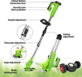 24V Cordless Electric Weed Wacker Kit – 3-in-1 Trimmer with 2 Batteries & 11 Spare Blades