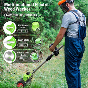 24V Cordless Electric Weed Wacker Kit – 3-in-1 Trimmer with 2 Batteries & 11 Spare Blades