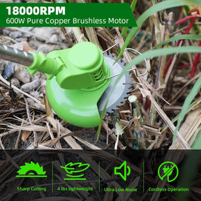 24V Cordless Electric Weed Wacker Kit – 3-in-1 Trimmer with 2 Batteries & 11 Spare Blades