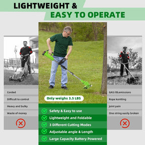 24V Cordless Electric Weed Wacker Kit – 3-in-1 Trimmer with 2 Batteries & 11 Spare Blades
