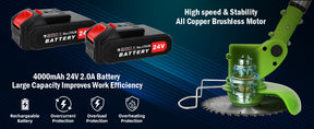 24V Cordless Electric Weed Wacker Kit – 3-in-1 Trimmer with 2 Batteries & 11 Spare Blades