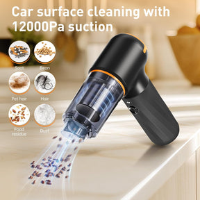 Cordless Handheld Vacuum & Air Duster – 4-in-1 Mini Car Cleaner with LED Light