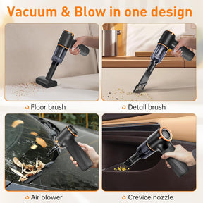 Cordless Handheld Vacuum & Air Duster – 4-in-1 Mini Car Cleaner with LED Light