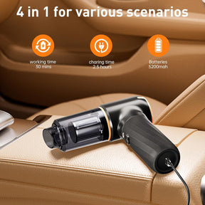 Cordless Handheld Vacuum & Air Duster – 4-in-1 Mini Car Cleaner with LED Light