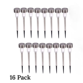 16 Pack - Stainless Steel Solar Pathway Lights – Waterproof LED Garden Stakes