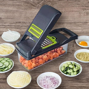 16-in-1 Vegetable Chopper & Manual Food Slicer – Multi-Blade Onion Cutter, Kitchen Gadget – Gray