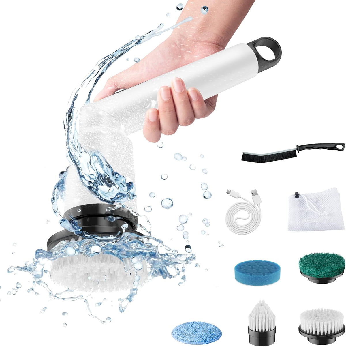 Electric Spin Scrubber with 5 Brush Heads – Cordless Shower Scrubber with LED Display, 3 Speeds & Waterproof Design