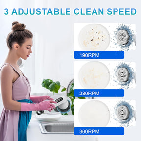 Electric Spin Scrubber with 5 Brush Heads – Cordless Shower Scrubber with LED Display, 3 Speeds & Waterproof Design