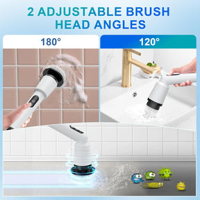 Electric Spin Scrubber with 5 Brush Heads – Cordless Shower Scrubber with LED Display, 3 Speeds & Waterproof Design