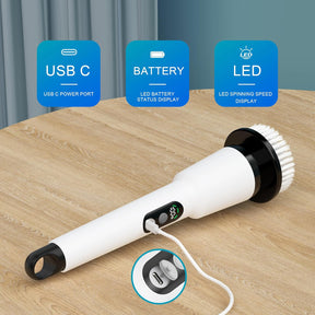 Electric Spin Scrubber with 5 Brush Heads – Cordless Shower Scrubber with LED Display, 3 Speeds & Waterproof Design