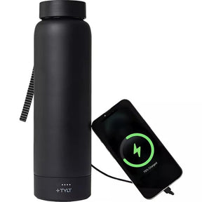 TYLT 24oz Wireless Charger Stainless Steel Water Bottle – Qi Power Bank & USB-C Cable