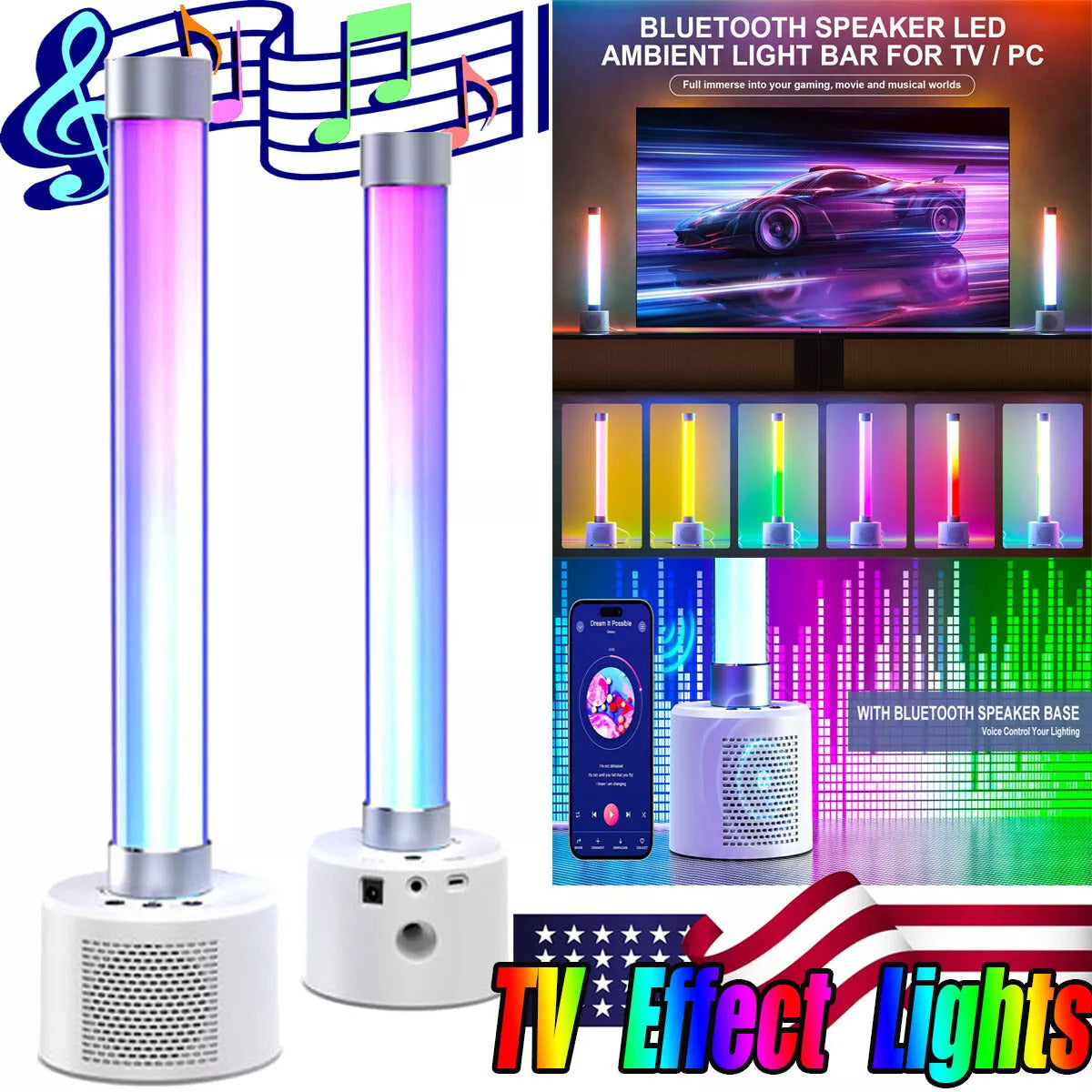 Deal Genius Set of 2 Bluetooth LED Light Bar with Speaker – Sync Music Reactive Ambience Lights