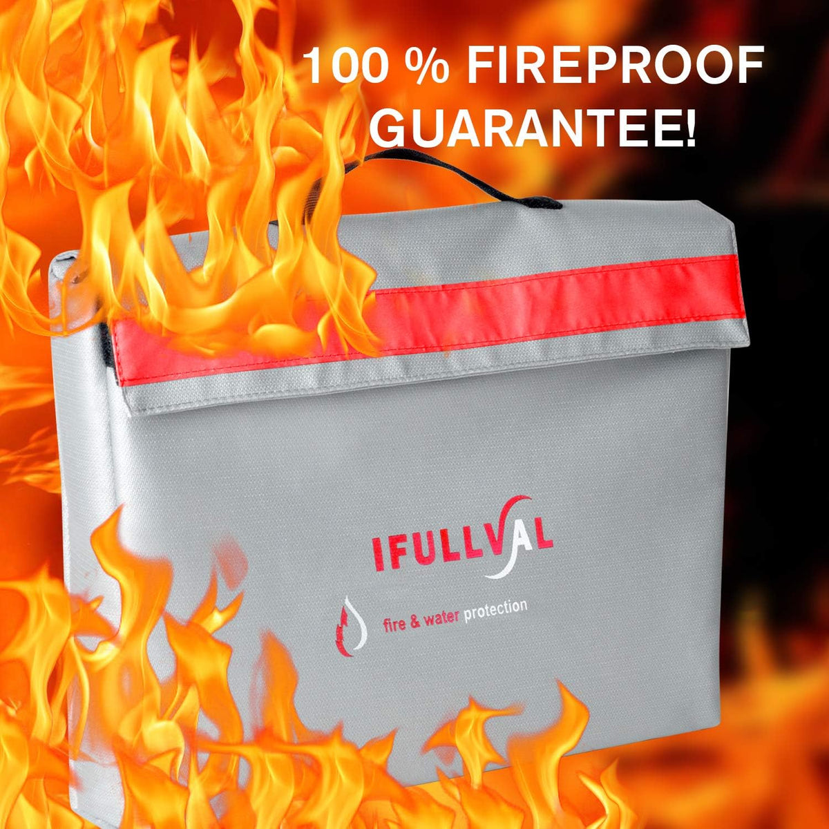 Ifullval Fireproof Document Bag – Fire & Water Resistant Safe Storage for Cash, Jewelry, Documents – Withstands up to 2,000°F