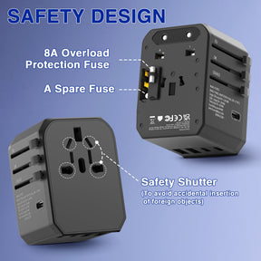 Universal Travel Adapter with 3 USB-C & 2 USB-A Ports – All-in-One International Plug for 200+ Countries