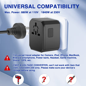 Universal Travel Adapter with 3 USB-C & 2 USB-A Ports – All-in-One International Plug for 200+ Countries