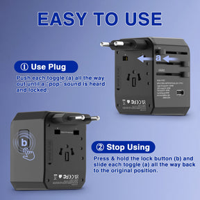 Universal Travel Adapter with 3 USB-C & 2 USB-A Ports – All-in-One International Plug for 200+ Countries
