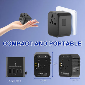 Universal Travel Adapter with 3 USB-C & 2 USB-A Ports – All-in-One International Plug for 200+ Countries