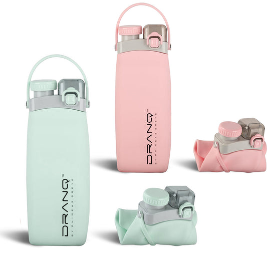 Phineas Greye DRANQ Collapsible Water Bottle – 16oz Leakproof Foldable Silicone Bottle for Travel, Gym & Adventure