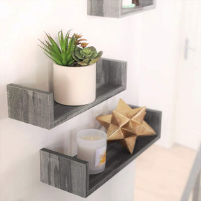 Rustic U-Shaped Floating Wall Shelves – Set of 3 | Minimalist Wood Shelves for Home & Pantry Decor