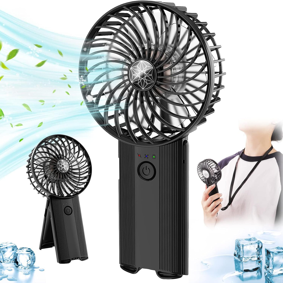 Ultra-Quiet Portable Handheld Fan with 16H Battery Life, 4 Speeds
