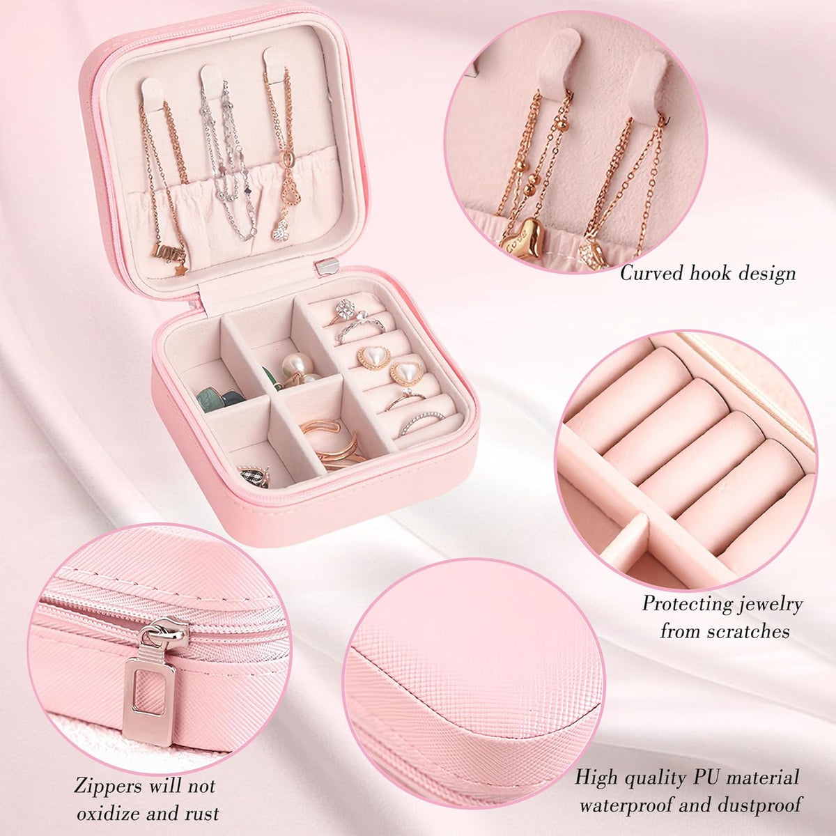 Mini Travel Jewelry Box – PU Leather Organizer for Earrings, Rings & Necklaces